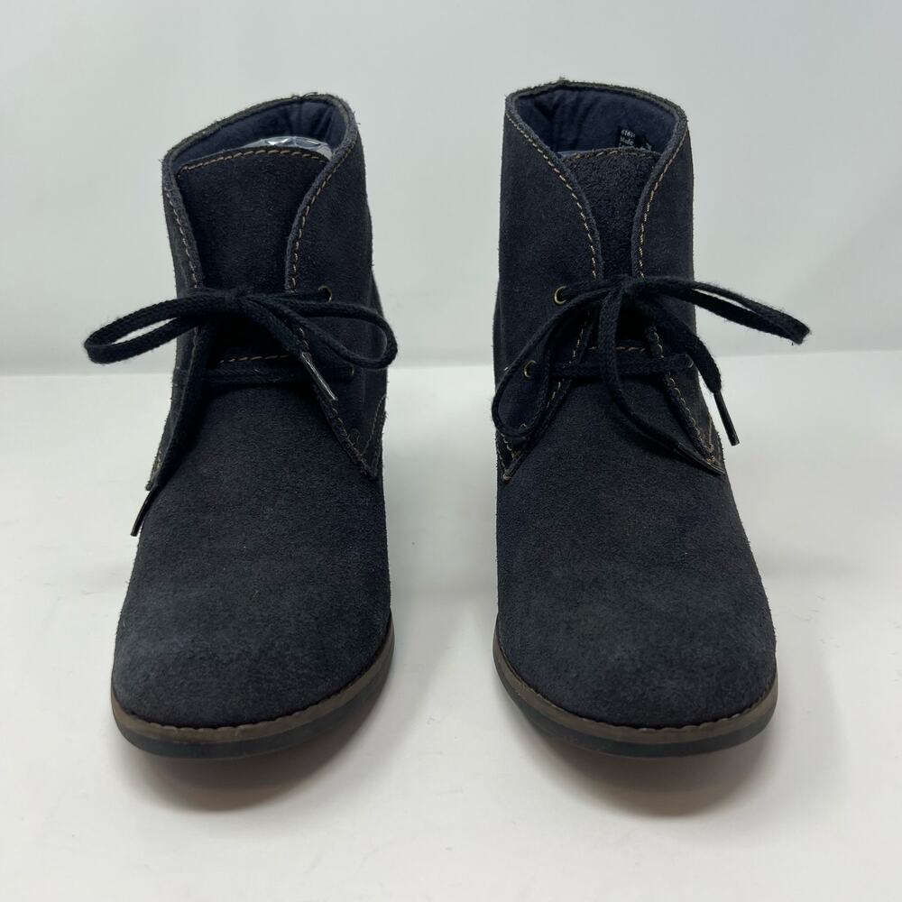 Clarks Booties Women's 8.5M Dark Blue Suede Leather Lace-Up Heel Preppy Romantic - Picture 4 of 11